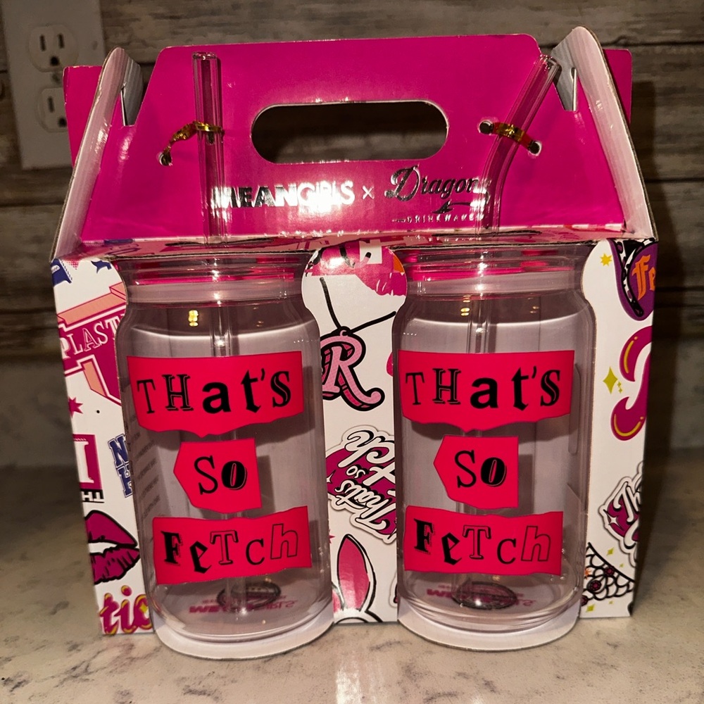 Mean Girls - 16 oz Glass Cups with Lids and Straws, Set of 2 -